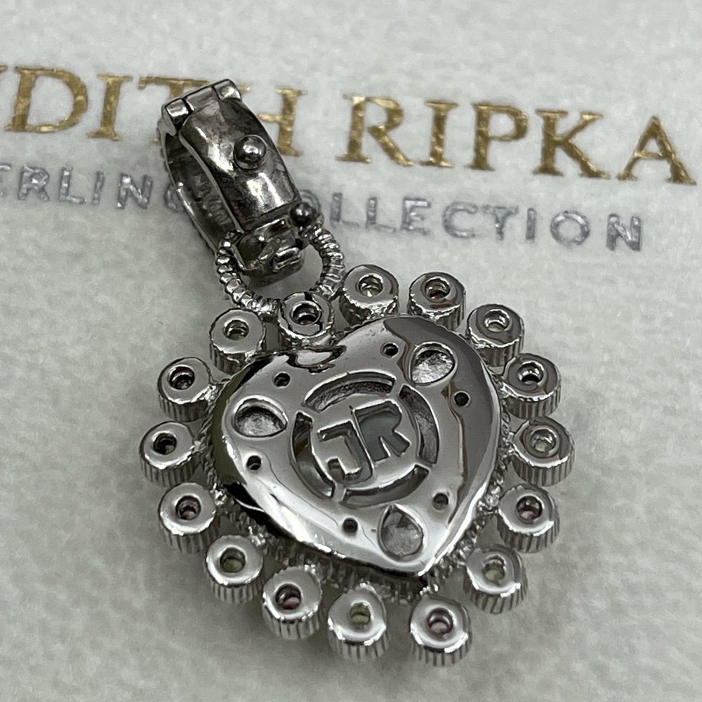 Vintage Judith Ripka Sterling Silver Heart Enhancer Pendant with Mother of Pearl - Picture 7 of 16